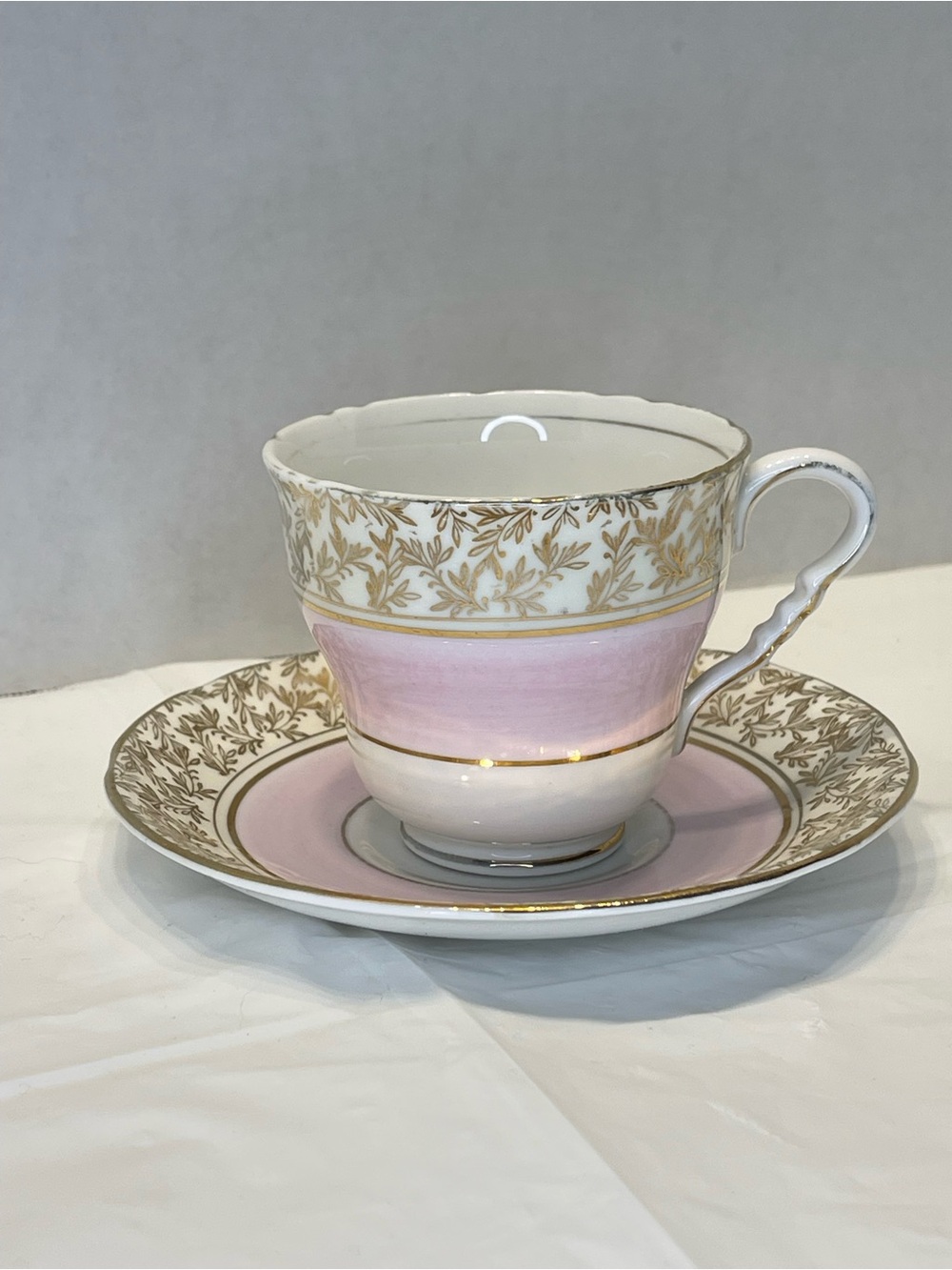 Royal Stafford Pink and Gold Porcelain Teacup and Saucer Set